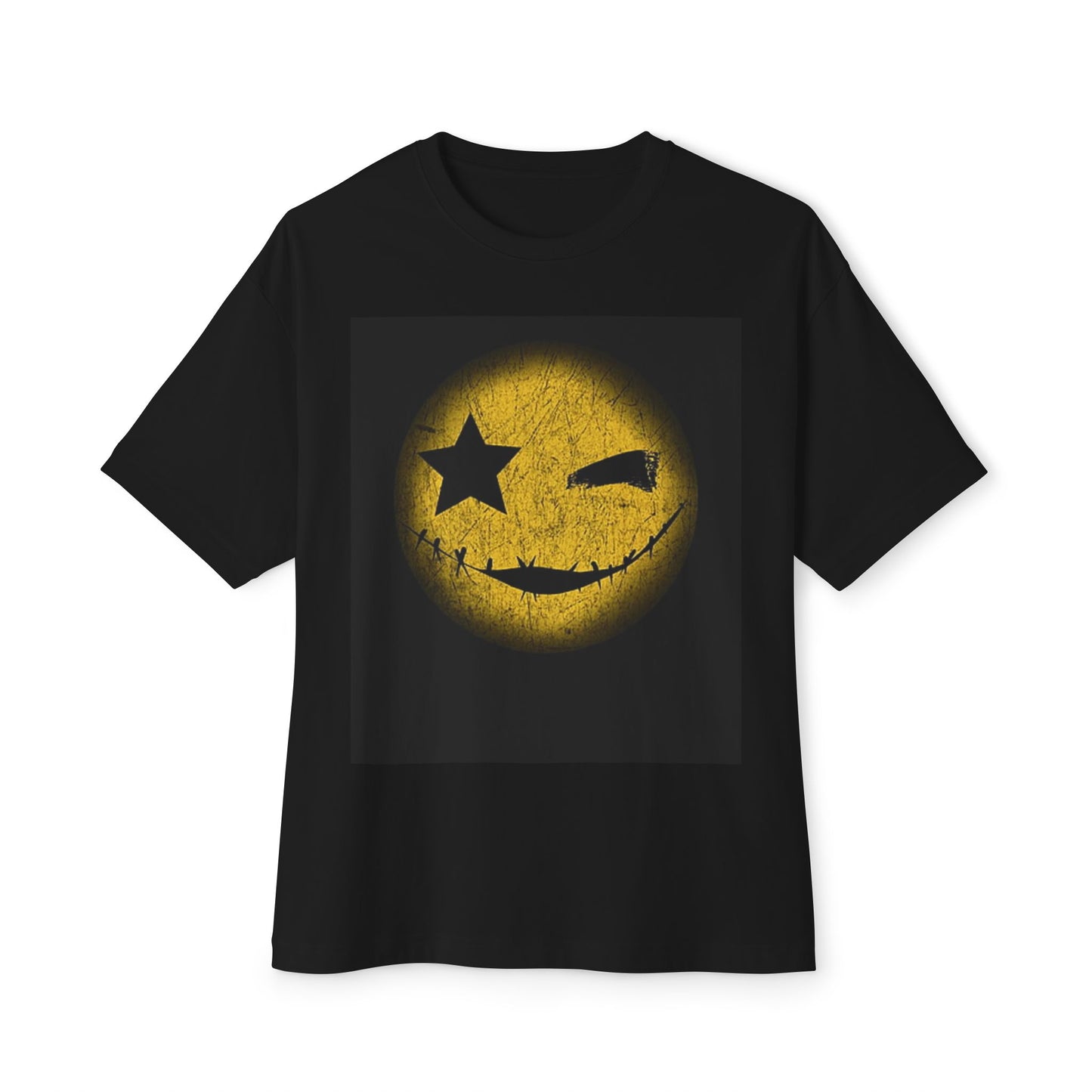 Unisex Oversized Emoji Tee - Vintage Yellow Smiley Face
